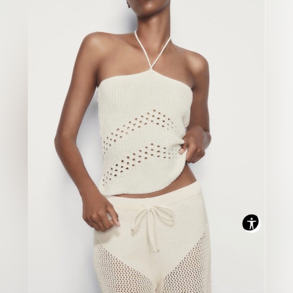 ZARA Chenille Halter Top (White).  Size M New with tag.